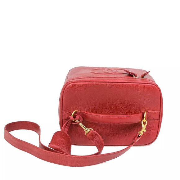 CHANEL CC Logo 2Way Vanity Hand Bag Caviar Skin Leather Red GHW Vintage - Picture 2 of 16